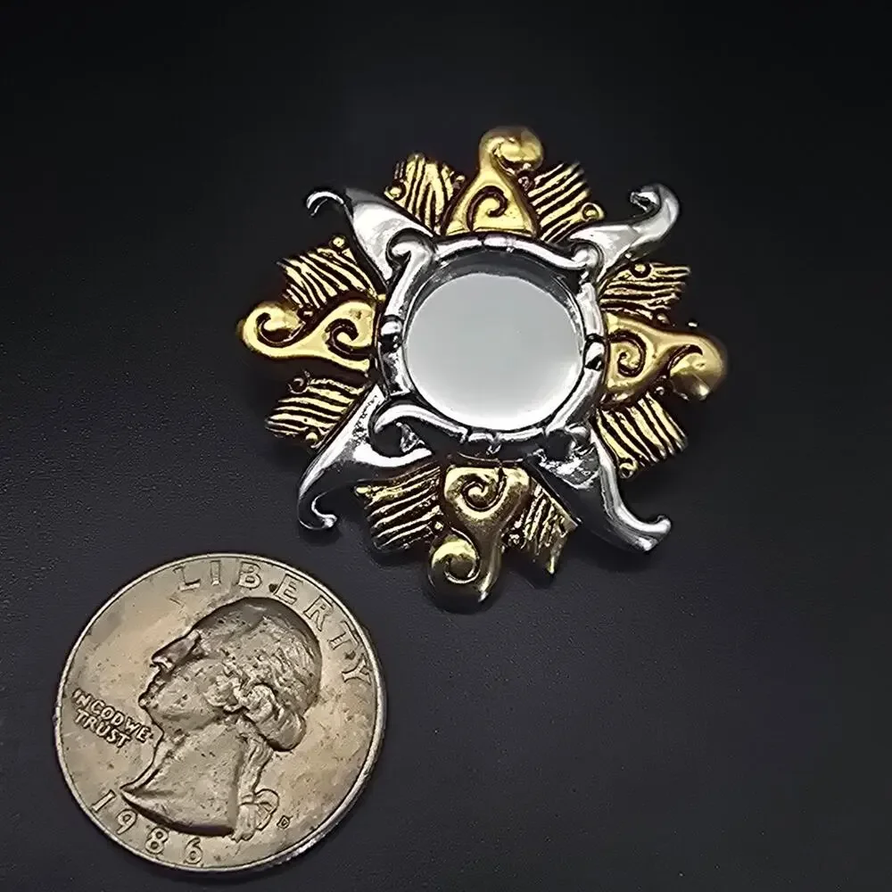 Danecraft Celestial Sunburst Brooch Sun Gold Tone Silver Tone 1990s